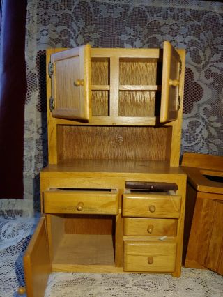 Vintage Doll Wood Wooden Kitchen Hutch Dry Sink Cupboard dollhouse chair 3