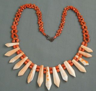 Antique Victorian Natural Carved Angel Skin Coral Pickets & Berries Necklace 18 "