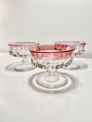 Set Of 3 Vintage Indiana Pink Footed Dessert Glasses Barware Wedding Coupe 2