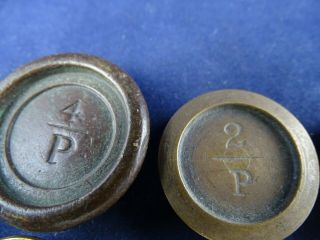 Good Selection of 7 Antique Victorian Brass Weights for Mordan Postal Balance 2