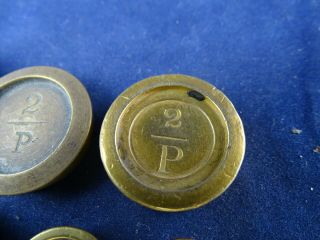 Good Selection of 7 Antique Victorian Brass Weights for Mordan Postal Balance 3