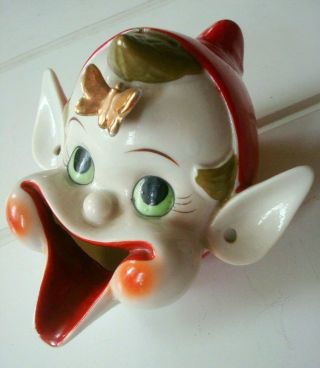 Vintage 1950s Laughing Pixie Elf Christmas Smoker Ceramic Ashtray Incense Burner