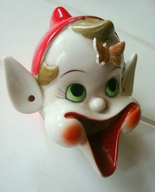 Vintage 1950s Laughing Pixie Elf Christmas SMOKER Ceramic Ashtray Incense Burner 2