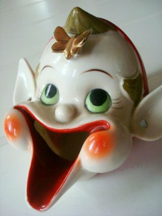 Vintage 1950s Laughing Pixie Elf Christmas SMOKER Ceramic Ashtray Incense Burner 3