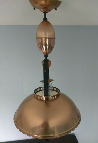 Vintage Mid Century Modern Adj.  Copper Hanging Hurricane Lamp w/ Hurricane Globe 3