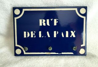 Vintage Small Enamel And Metal Key Holder From Paris France - Rue De La Paix