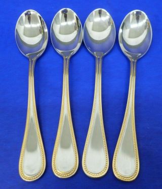 4 - Towle Beaded Antique Gold Satin 18/8 Stainless Germany Flatware Teaspoons