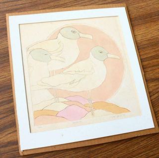 Gulls Art Nautical Sunbirds Signed Numbered Vintage Estate 70s Mcm Art Print Hk