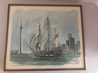 Vintage Tall Ship Painting Marques Signed Framed Toronto ‘84 Babelowski
