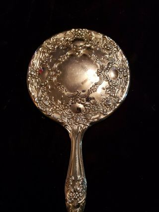 Vintage Silver Plated Hand Held Mirror Heavy 9.  5 