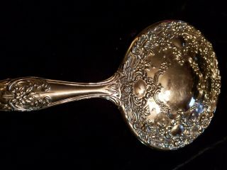 Vintage Silver Plated Hand Held Mirror Heavy 9.  5 