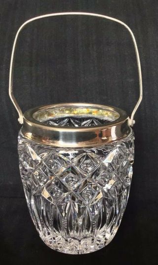 Antique Crystal Ice Bucket American Brilliant Lead Plus Ice Tongs