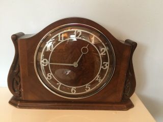 Vintage Solid Wood Case British Mantle Clock Brass Mechanism Clockwork