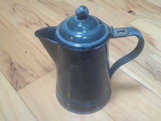 Vintage Granite Enamel Ware Gray Cowboy Coffee Pot Kettle 6.  5 Inches