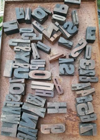 Vintage Antique 60 Letterpress Wood Printing Blocks Alphabet Letters Numbers