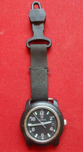 Vintage Victorinox Swiss Army Black Watch Face Luminous Dial,  Date Display