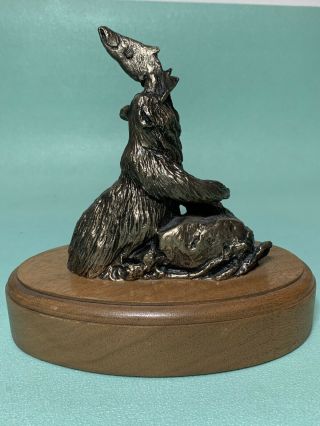 Bear W/ Fish Bronze Sculpture Dated 1992 Signed Shoop & Numbered 309 / 500