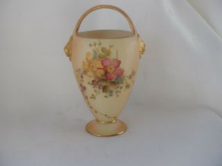 Antique 1908 Small Royal Worcester Basket Shaped Vase - 5 " Hand Painted Flowers
