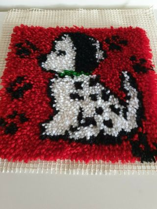 Vintage Retro Completed Latch Hook Piece Black White Puppy Red Cushion Piece
