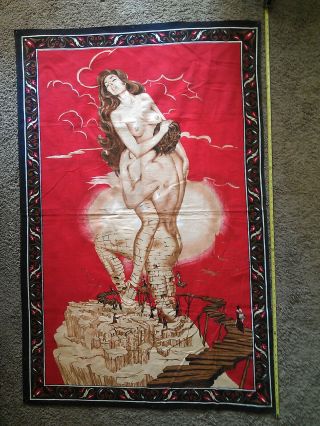 Large Vintage Wall Tapestry 1970s Felt Man/woman Nude 57x37 Psychodelia
