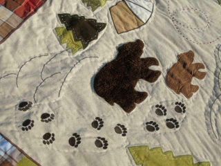 Woolrich Vintage Country Log Cabin Bear Crossing Hunt Fish Camp Campfire Quilt