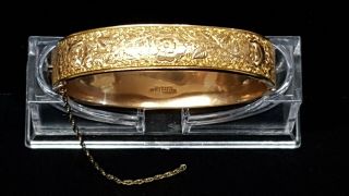 Antique Dunn Bros.  1/20 10k Gold - Filled Floral 13mm Wide Bangle Bracelet