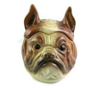 Vintage 1980 Ceramic Bulldog Cookie Jar Crestomold Kitchen Dog Puppy Lid