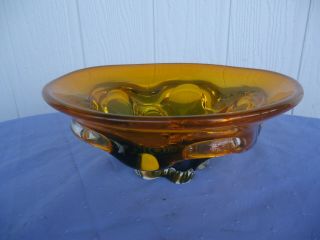 Vintage Retro Green Orange Large Murano Art Glass Bowl Vase Dish