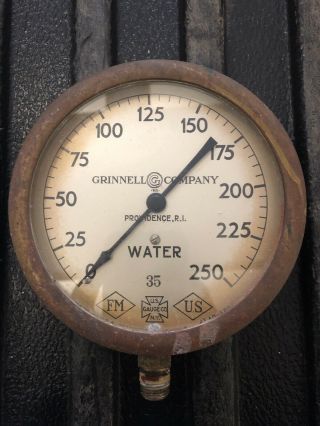 Antique Fire Sprinkler Water Pressure Gauge Grinnell Co Brass 1935 Rat Rod Vtg