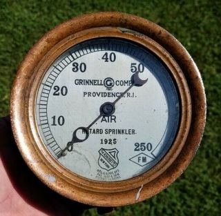 Antique Fire Sprinkler Water Air Pressure Gauge Grinnell Co Brass 1925 Rat Rod 2