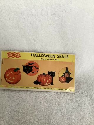 Vintage Eureka Co.  Halloween Paper Stick - On Seals - 6 Designs,  36 In All
