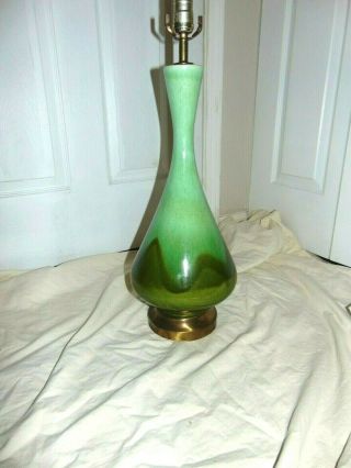 Vintage MCM Mid Century Modern Green on Green Drip Glaze Ceramic Table Lamp 2