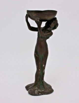 Spelter Cast Metal Art Nouveau Antique Vtg Mni Small 5 " Beauty Figure W/ Bowl