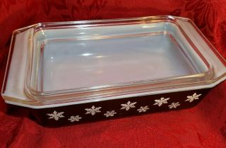 Vintage Rare Htf Pyrex Black And White Snowflake Space Saver With Glass Lid