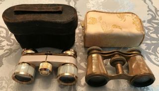 French Antique Mother Of Pearl & Japanese Opera Glasses With Cases