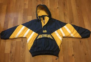 Vtg 1990’s Starter Michigan Wolverine Puffy Pullover Jacket Men’s Xl U Of M