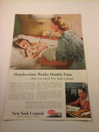Vtg 1953 Railroad Train Ad Advertising York Central - Mother & Daughter