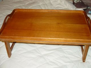 Goodwood Handle Serving Food Bed Tray 22x14 " Danish Teak Wood Modern Mid Century