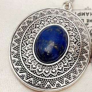 Vintage Art Deco Style Lapis Lazuli Gemstone Large Drop Dangle Pierced Earrings 2