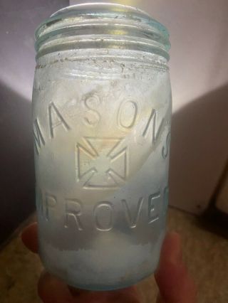 Antique Mason’s Improved Keystone Pint Size Jar 1890’s Glass