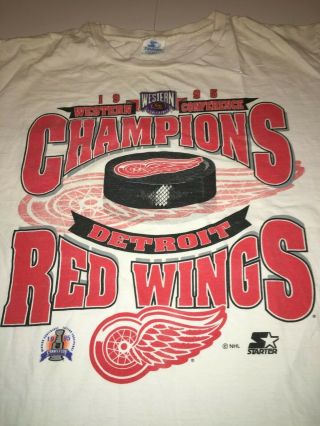 Starter Detroit Red Wings Vintage T - Shirt L 1995 Western Conference Champions