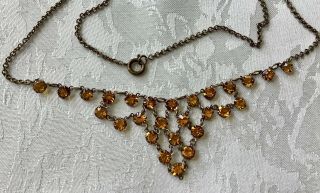Vintage Art Deco Open Back Bezel Set Orange Glass Fringe Necklace C1930’s