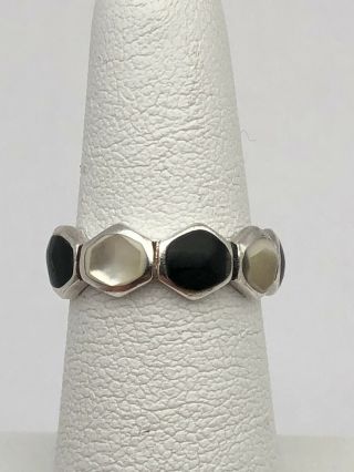 Vintage Sterling Silver Ring Black Onyx Pearl Stone