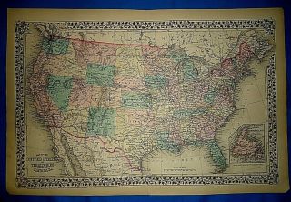 Vintage 1876 Atlas Map United States W/ Western Territories Old