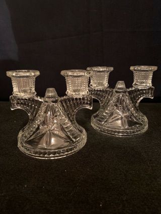 Set Of 20s 30s Vintage Art Deco Depression Glass Two Stick Candle Holders B20