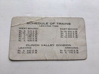 Vintage Train Schedule Clinch Valley Division Of Norfolk And Western Railway