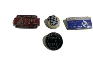 4 Vintage Mallory Park Metal Badges.  1969/77/78.