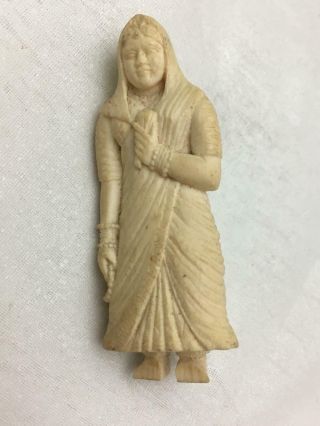 Vintage / Antique Intricate Carving Of Woman / Girl American Indian? W Bracelets