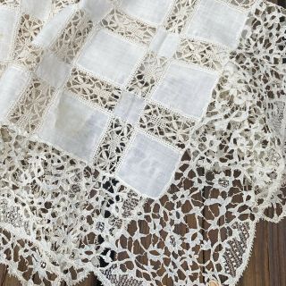 Antique Italian Point De Venise Lace Floral Tablecloth Cover Scarf Needlelace