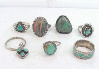 Estate Vintage Southwestern Style Sterling Silver Rings 7 Piece Group